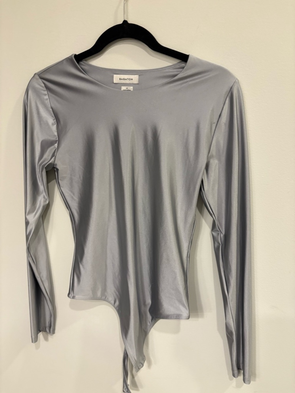 Babaton silver long sleeve boat neck bodysuit medium